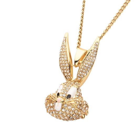 Looney Tunes Crystal Gold Plated Bling Pendant Necklace Bugs Bunny