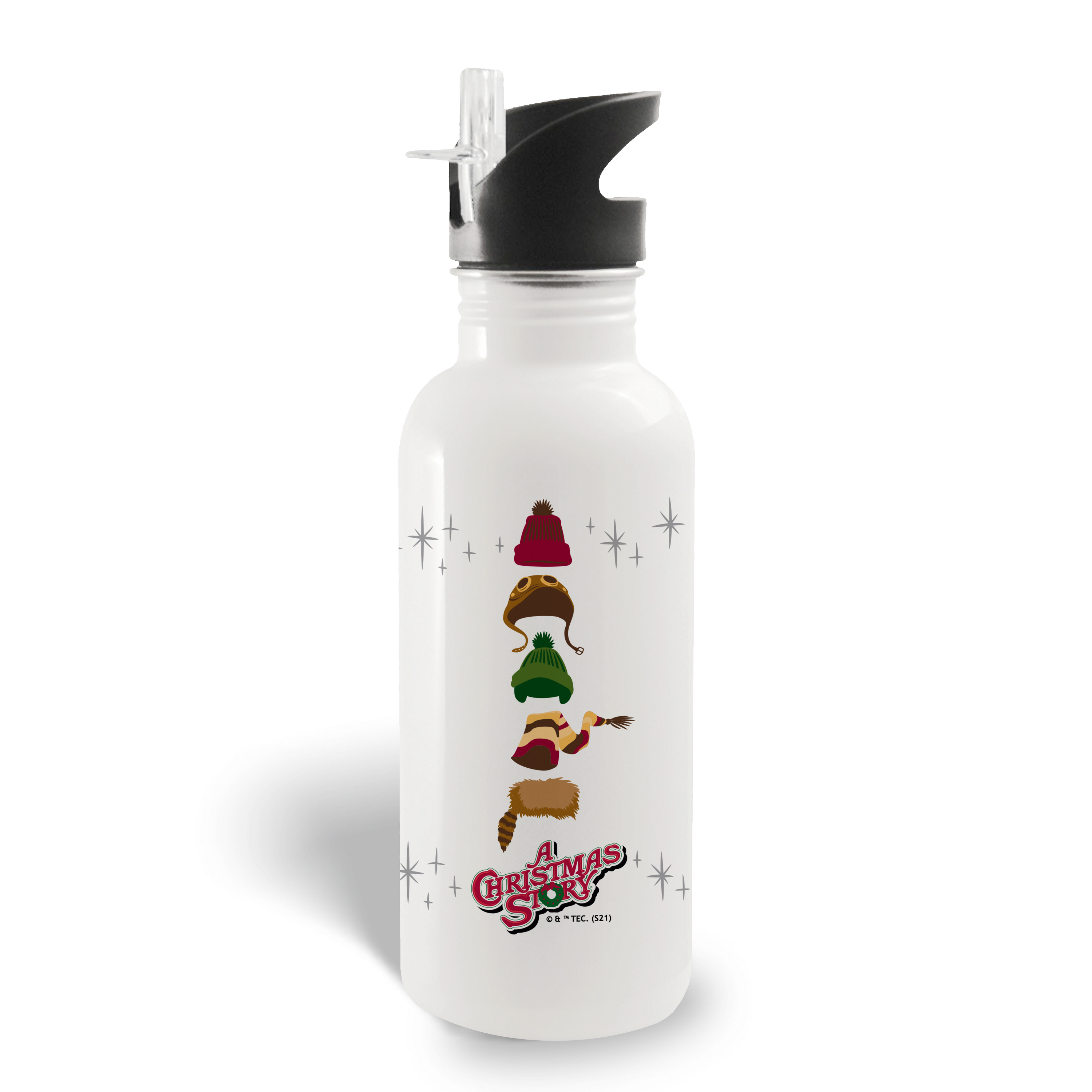 A Christmas Story Hat Logo 20 oz Screw Top Water Bottle with Straw
