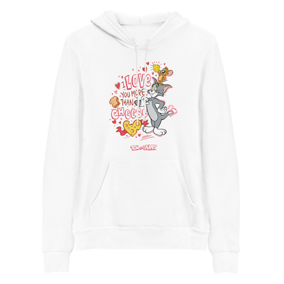 Tom and Jerry Love You More Than Cheese Adult Fleece Hooded Sweatshirt