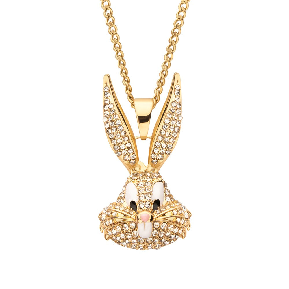 Looney Tunes Bugs Bunny Crystal Gold Plated Bling Pendant Necklace