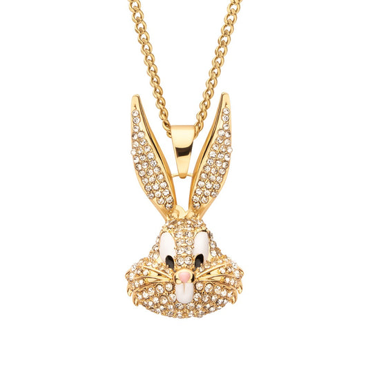 Looney Tunes Bugs Bunny Crystal Gold Plated Bling Pendant Necklace