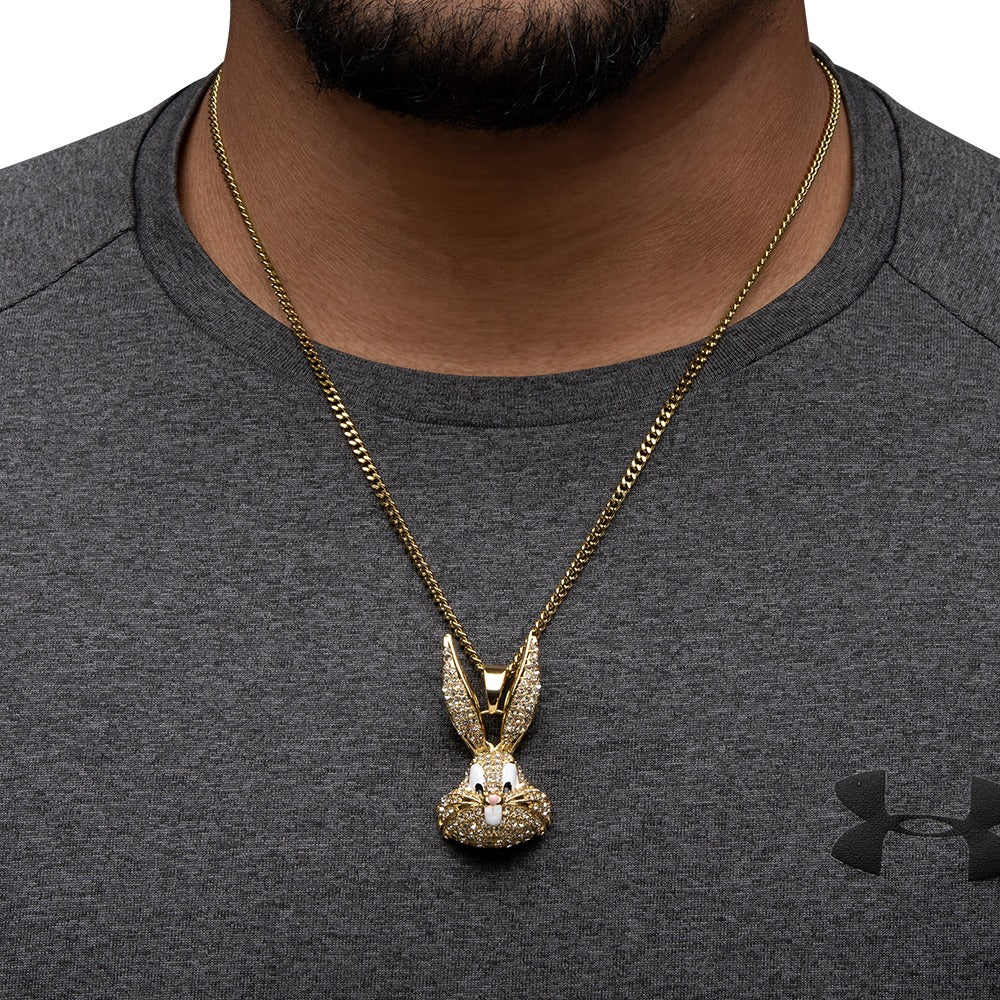 Looney Tunes Bugs Bunny Crystal Gold Plated Bling Pendant Necklace-3