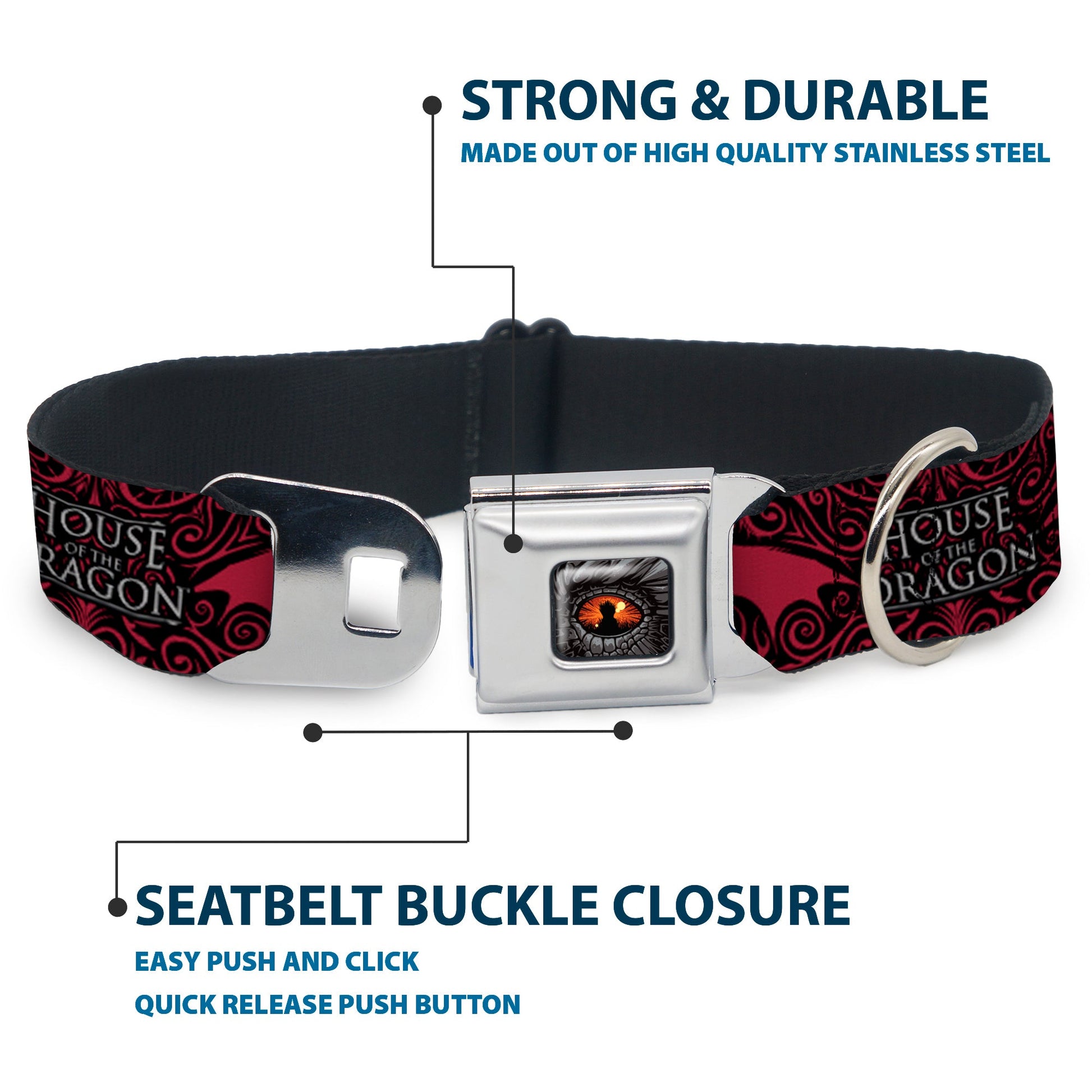 Durable steel D-ring for leash attachment on the dragon eye collar