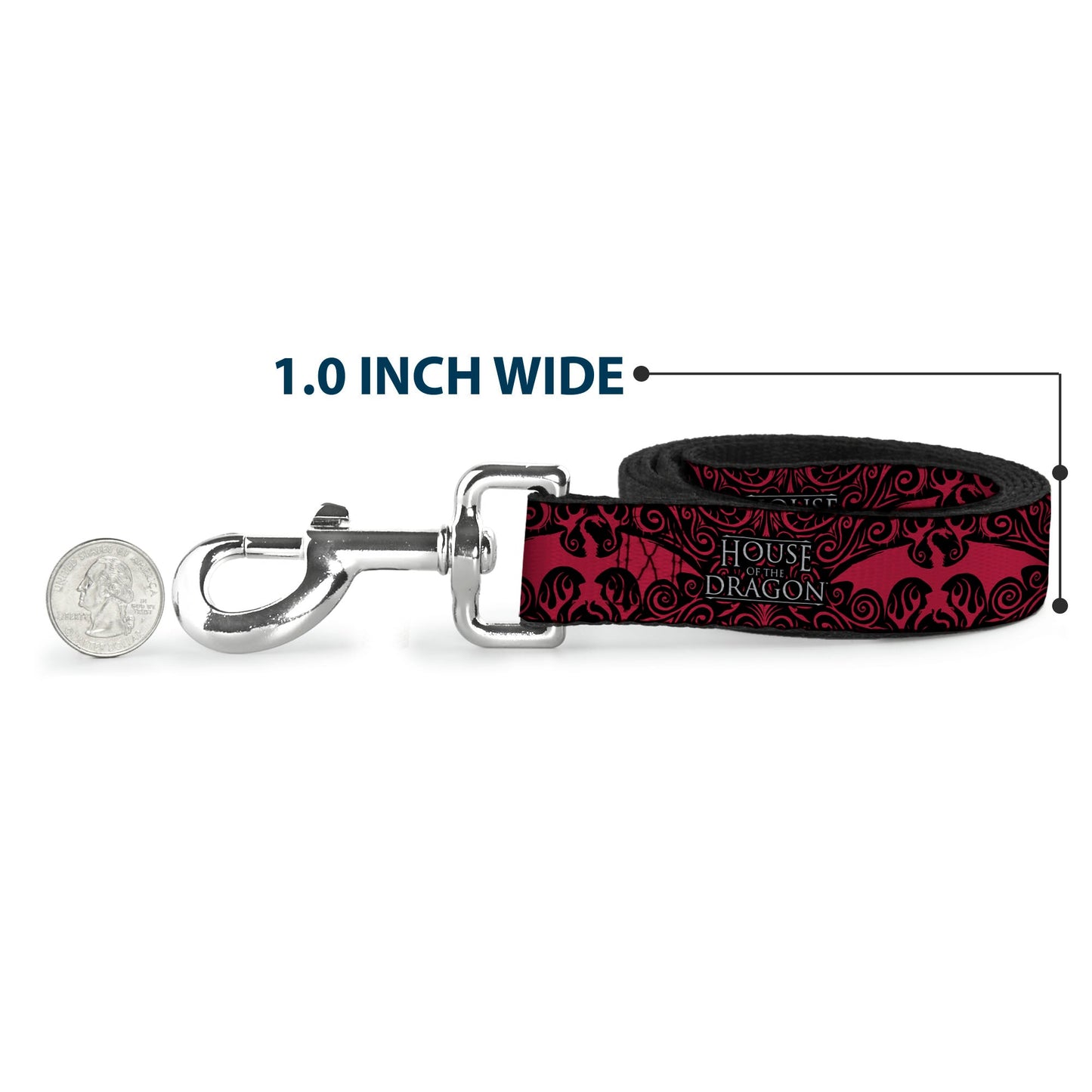 The House of the Dragon leash coiled to show the repeating dragon pattern