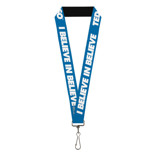 Ted Lasso I Believe in Believe Bold Text Blue White Lanyard full view