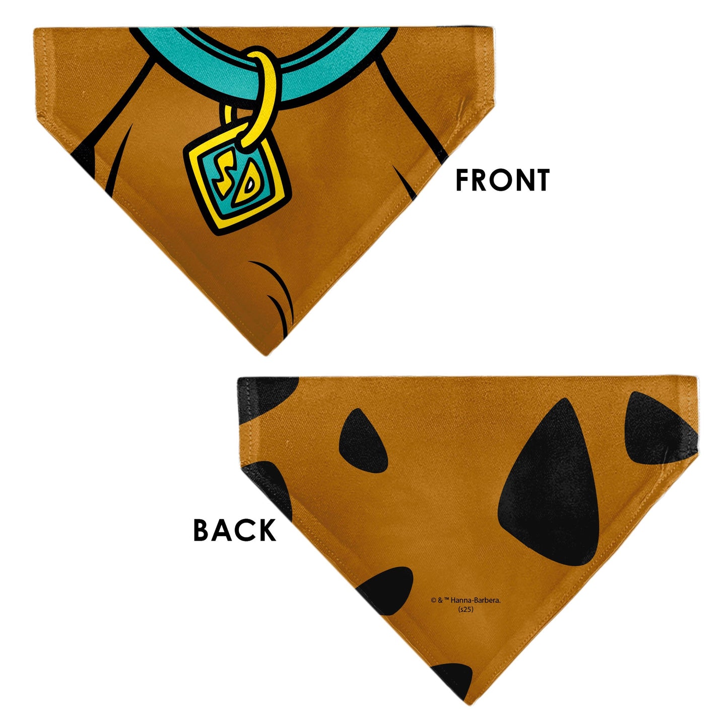 Full layout of the brown Scooby-Doo character pet bandana showing the tie-on shape.