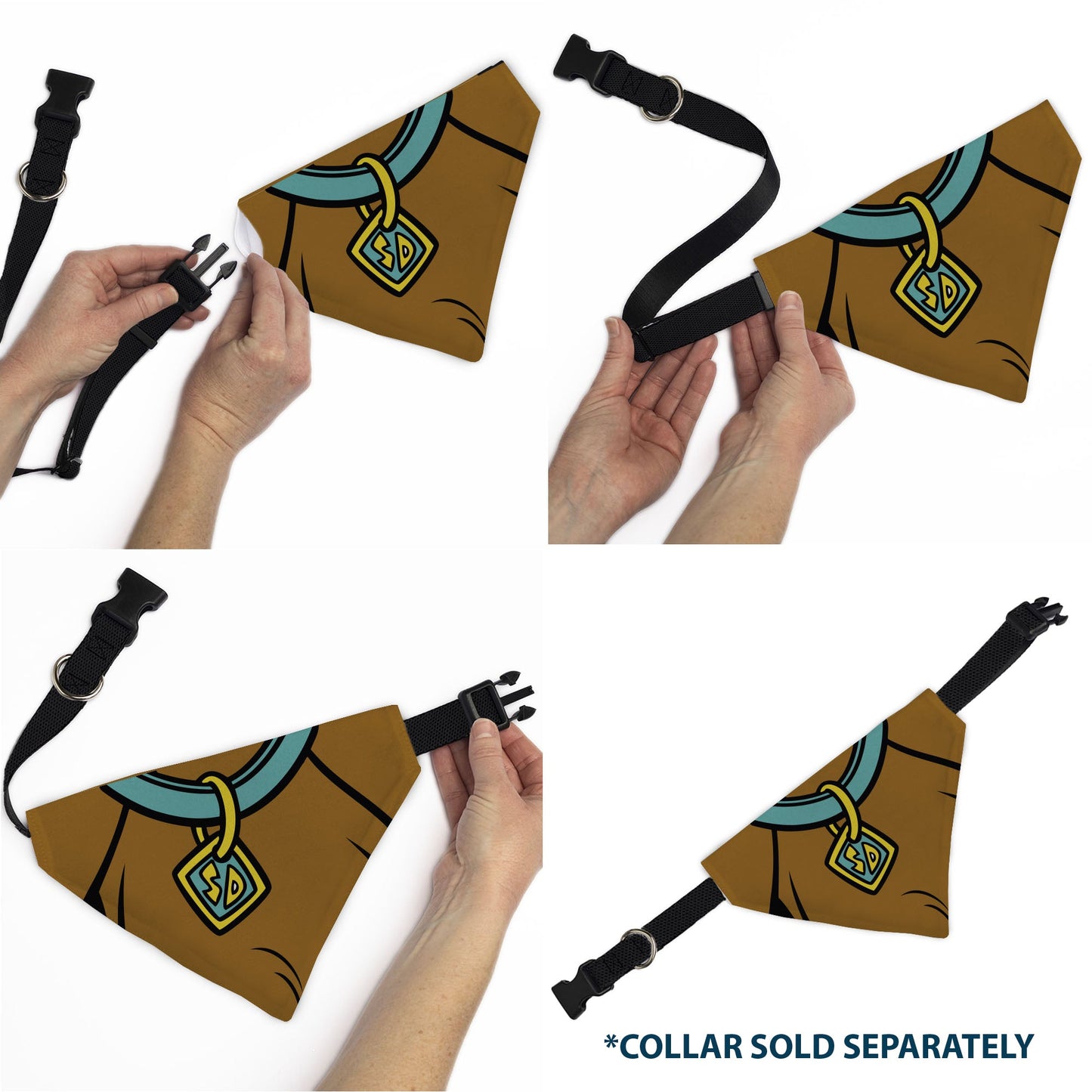 The Scooby-Doo Character Close-Up Pet Bandana displayed in its official packaging.