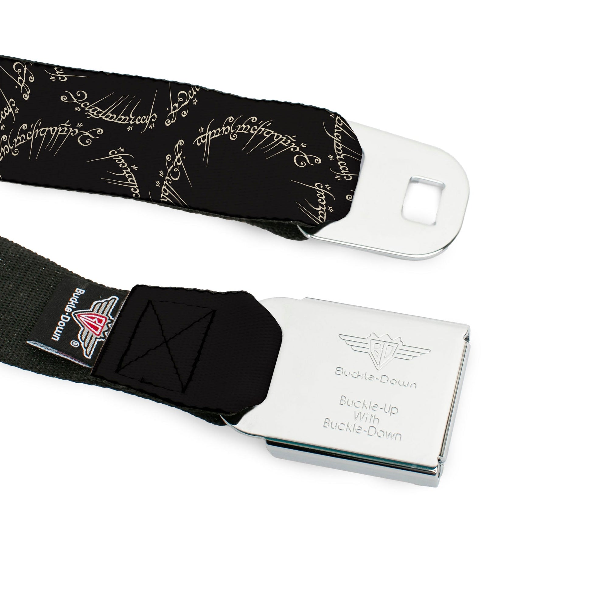 Full length view of the belt showing black and yellow pattern