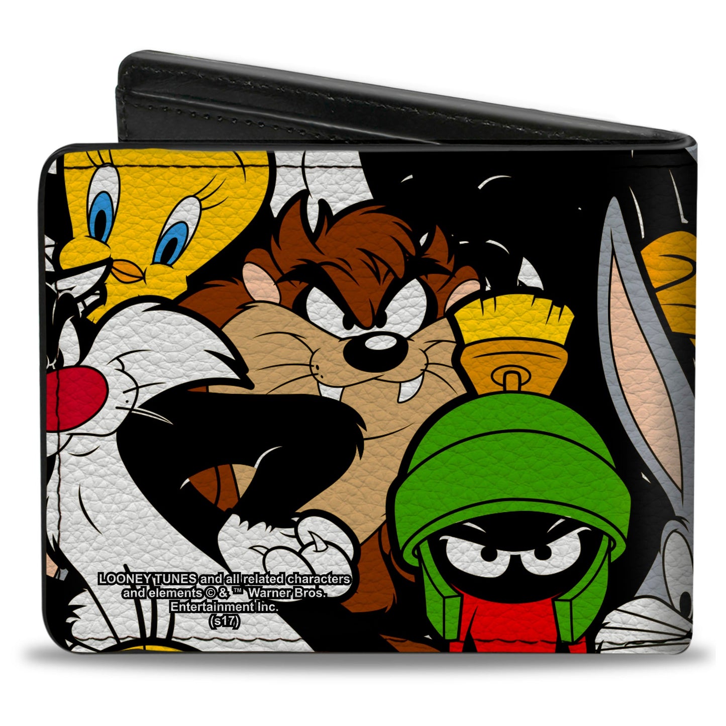 Inside view of the Looney Tunes wallet showing five card slots and a clear ID window.