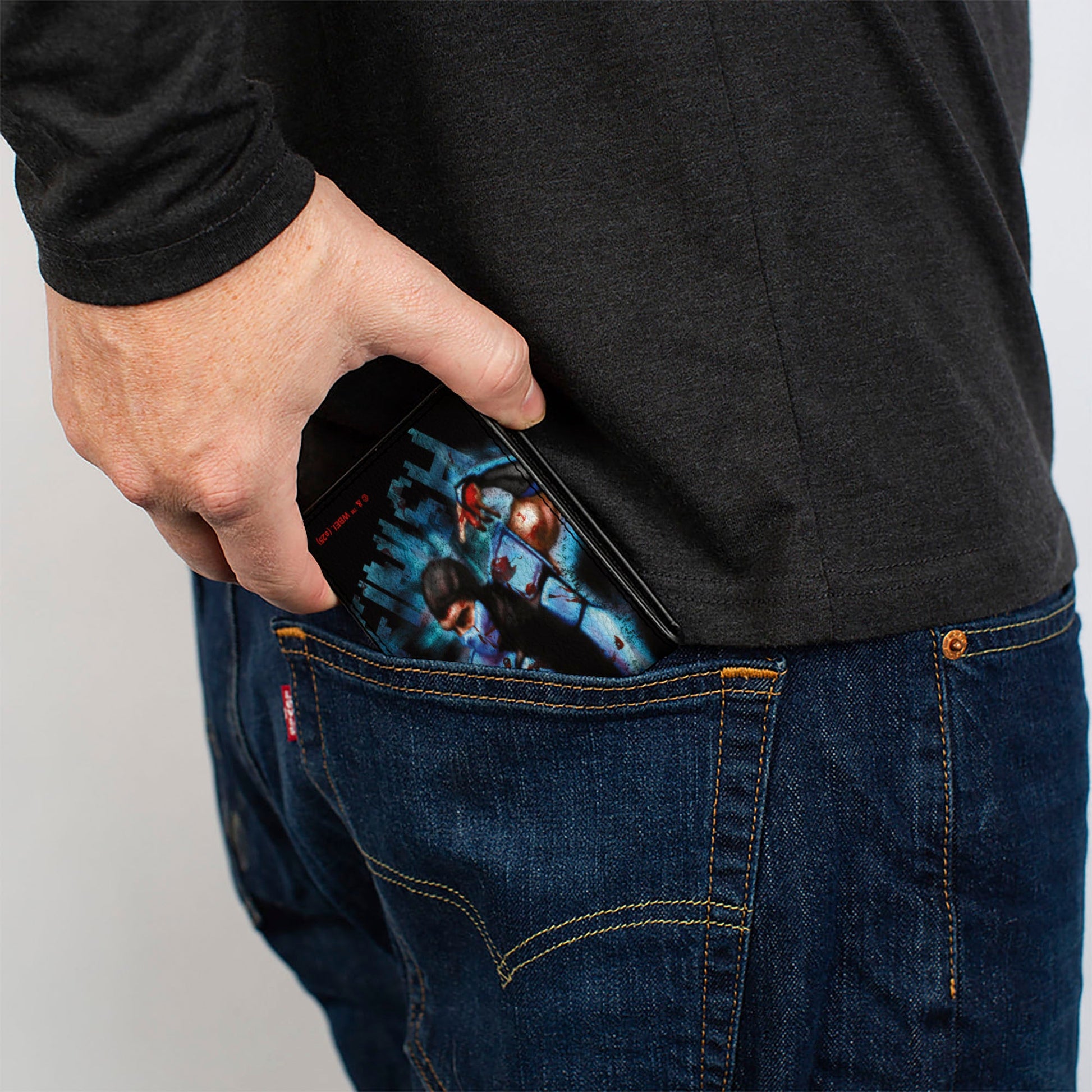 Side profile of the slim Mortal Kombat wallet showing the billfold compartment