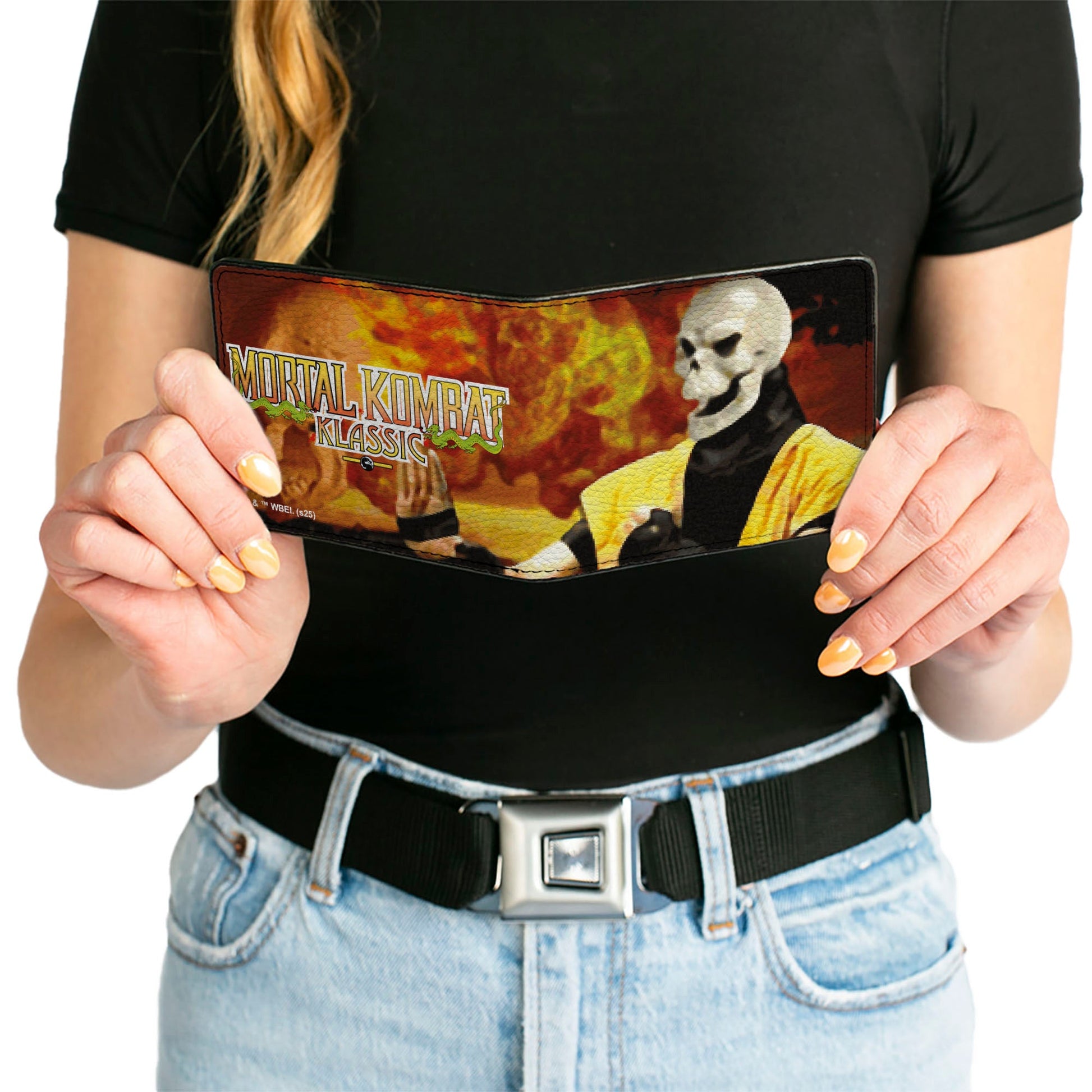Mortal Kombat wallet held in hand to show size and scale