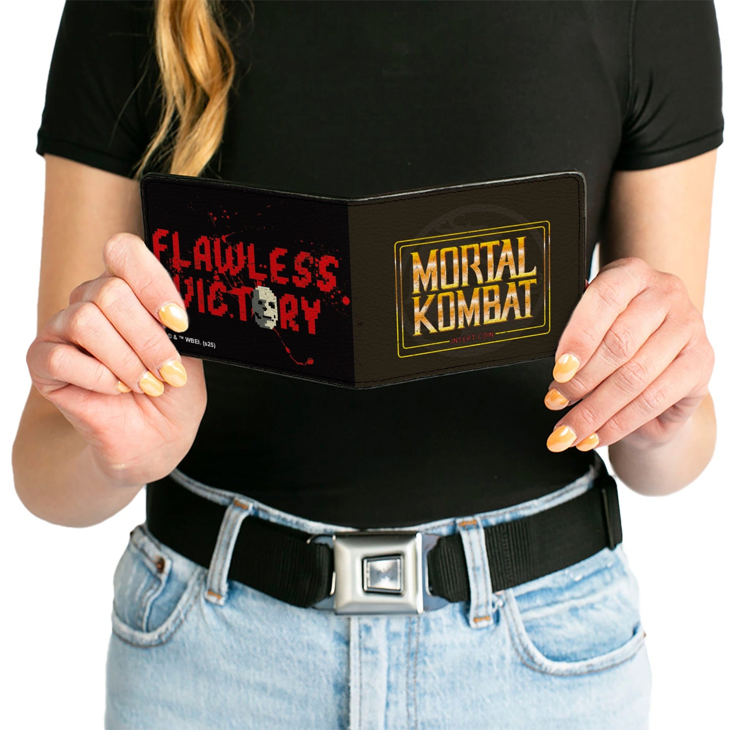 Detail shot of the transparent ID window inside the Mortal Kombat wallet