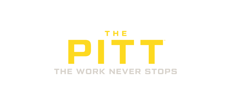 Logo of The Pitt with yellow text on a white background