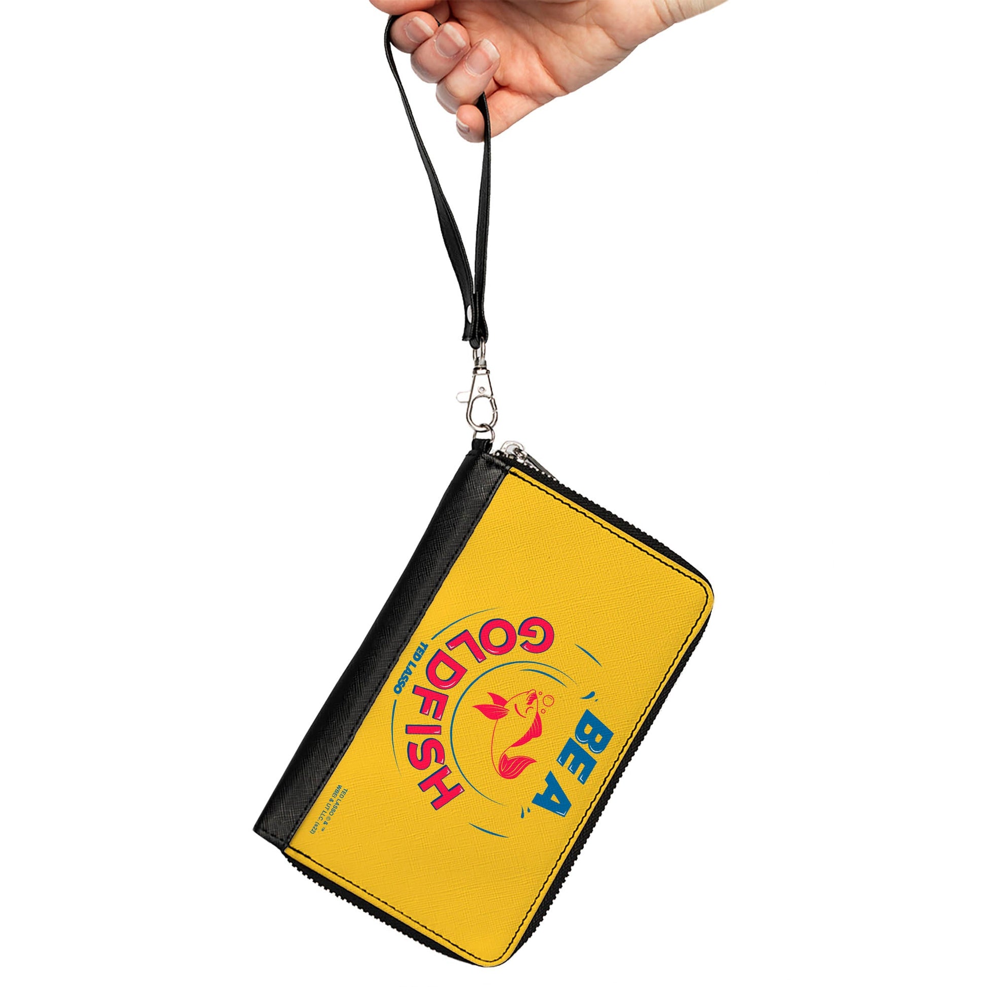 Back view of yellow Ted Lasso quote wallet