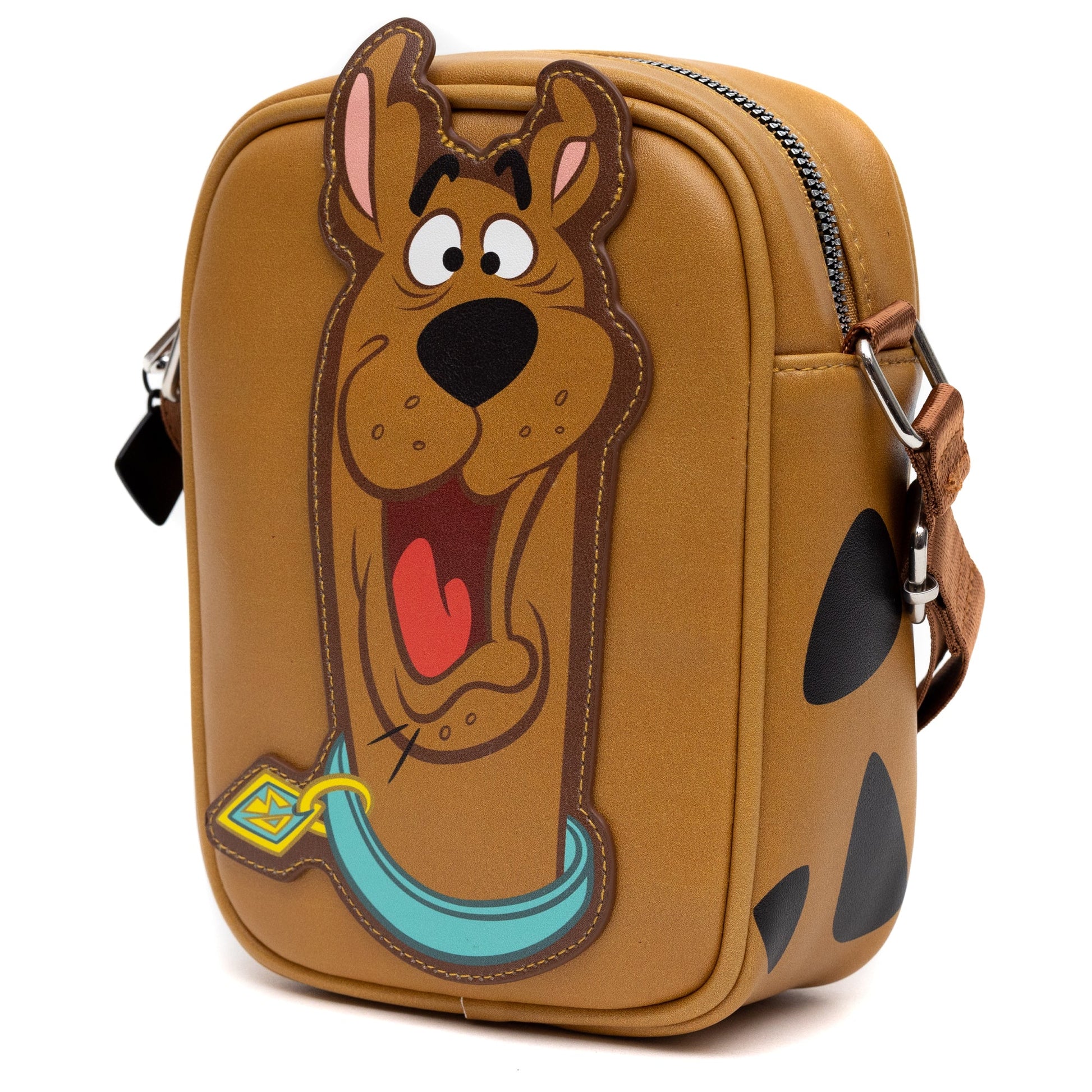Side view of crossbody bag showing 2-inch depth