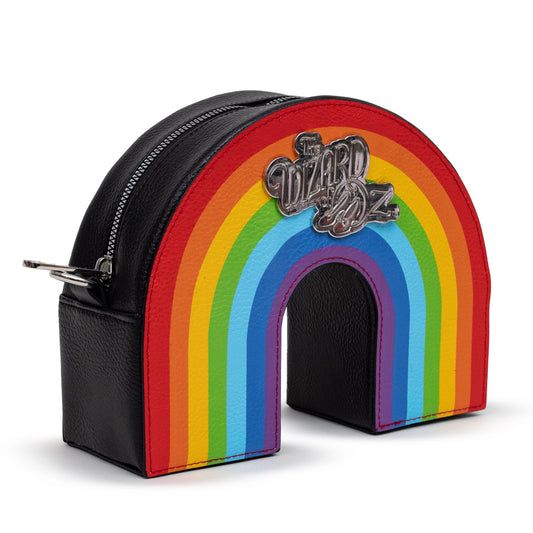 Close-up of the rainbow design on the vegan leather material