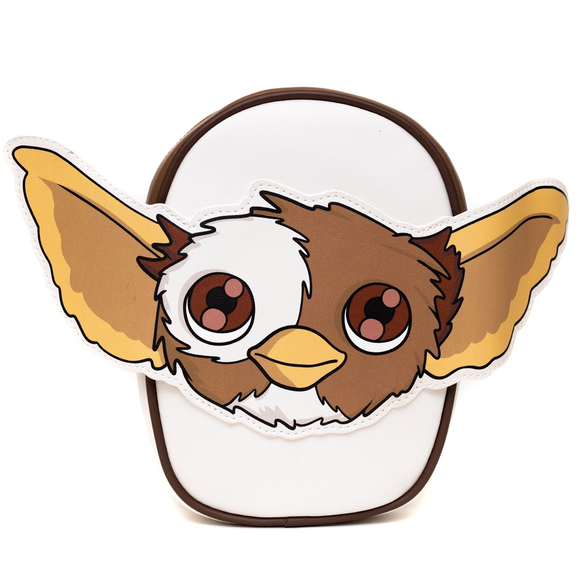 Front view of the Gremlins Gizmo Smiling Face Applique Cross Body Bag