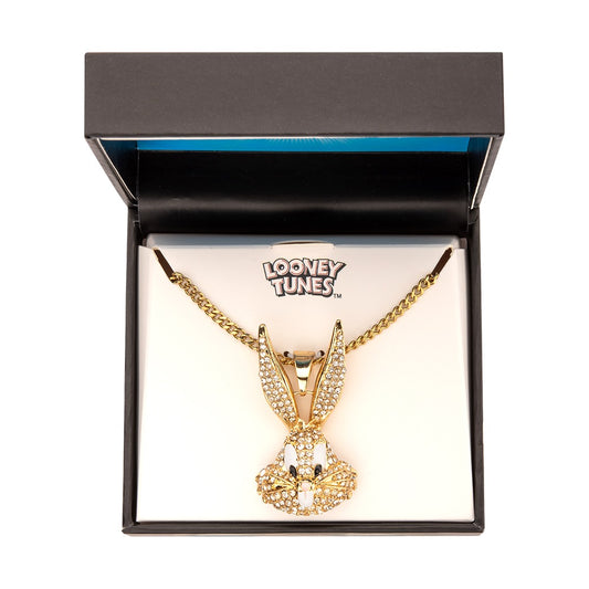Looney Tunes Bugs Bunny Crystal Gold Plated Bling Pendant Necklace-2