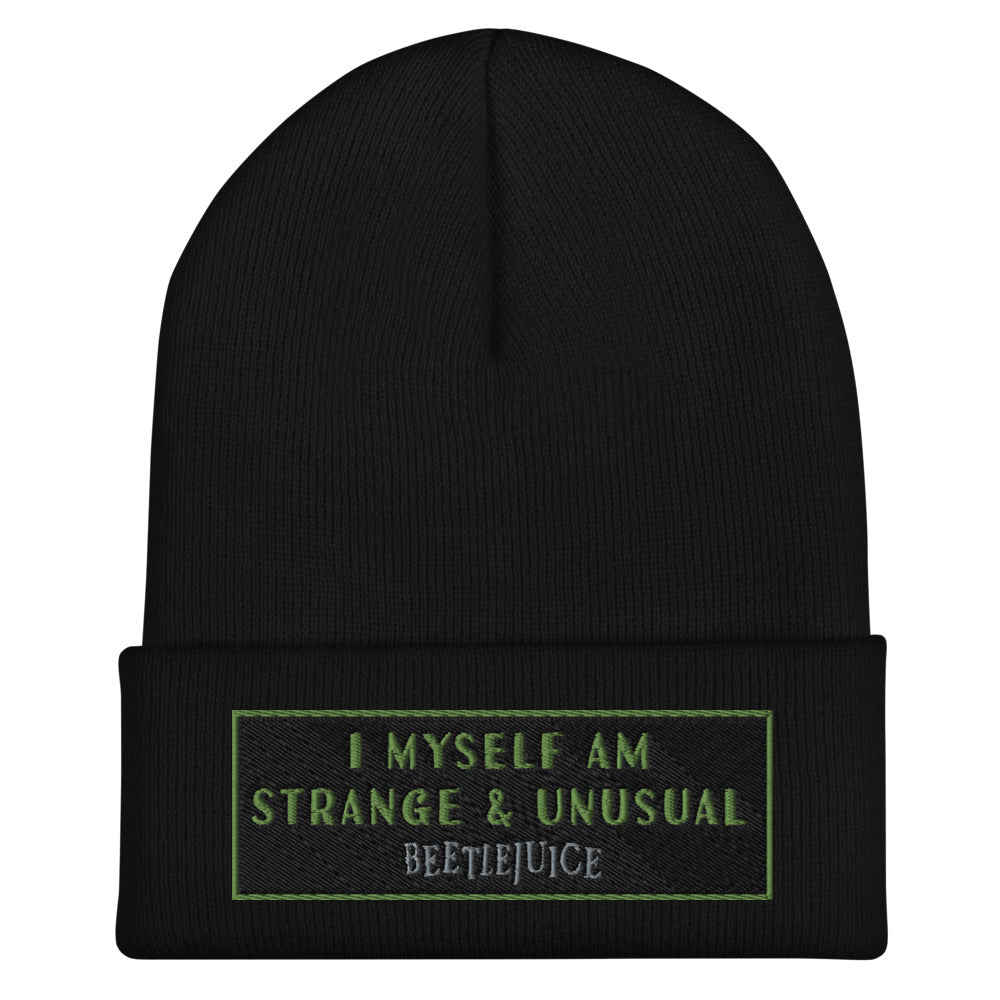 Beetlejuice I Myself am Strange & Unusual Embroidered Beanie