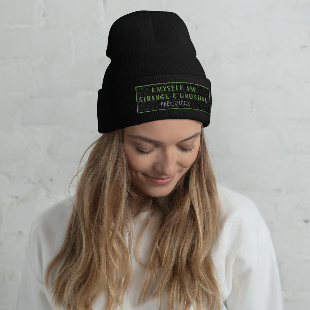 Beetlejuice I Myself am Strange & Unusual Embroidered Beanie