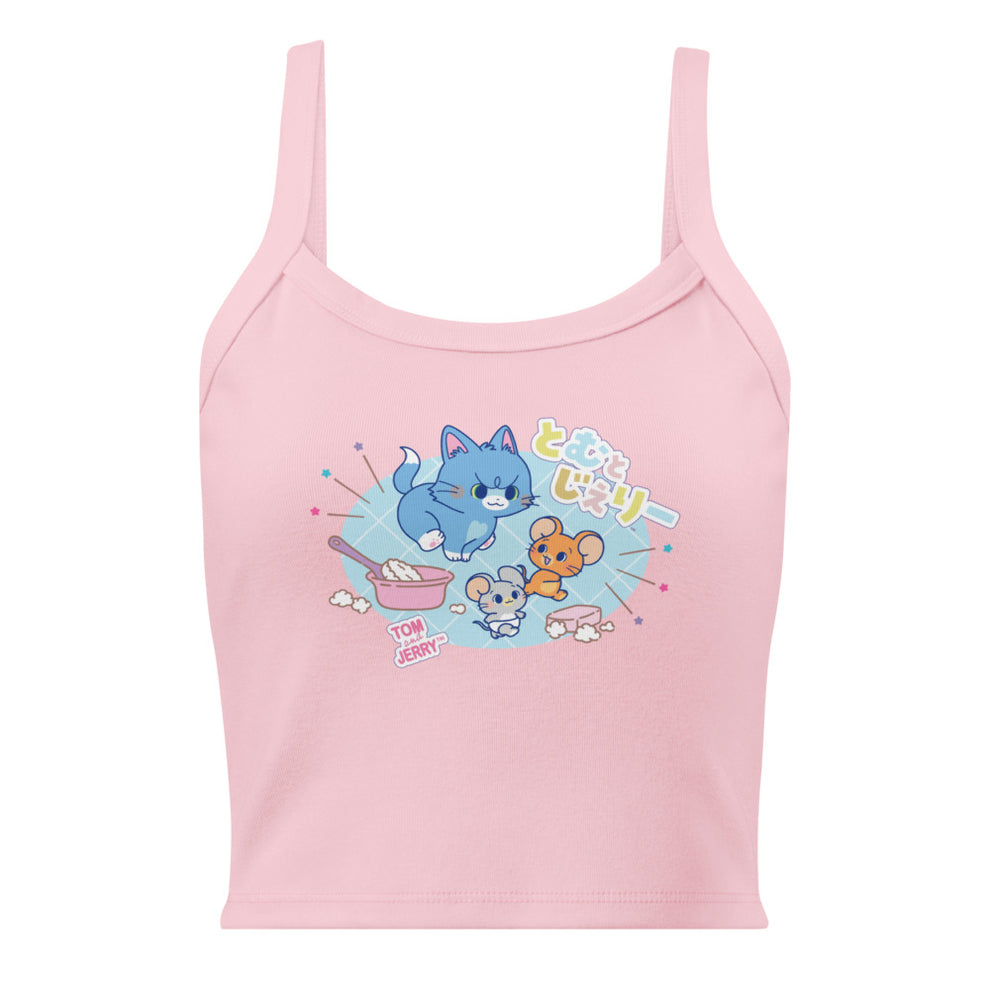 Tom and Jerry Gokko Chase Micro-Rib Tank Top Solid Pink Blend