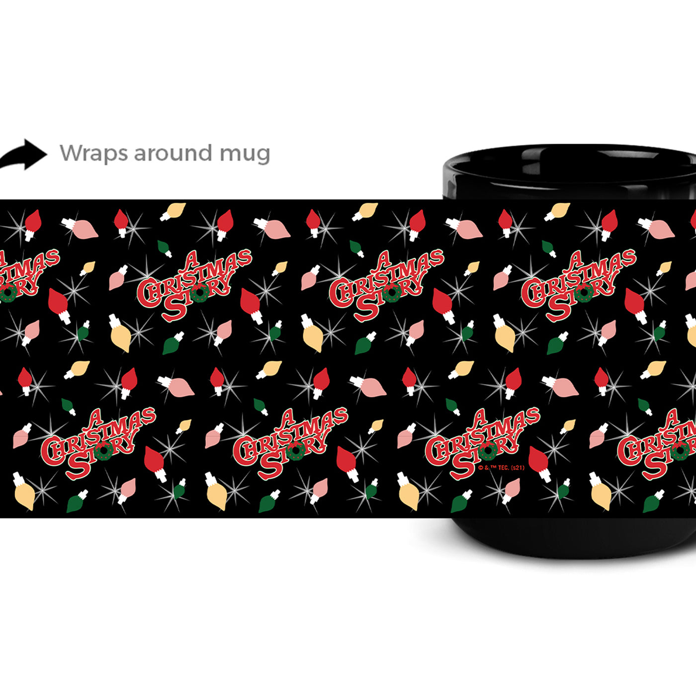 A Christmas Story Lights Pattern Black Mug