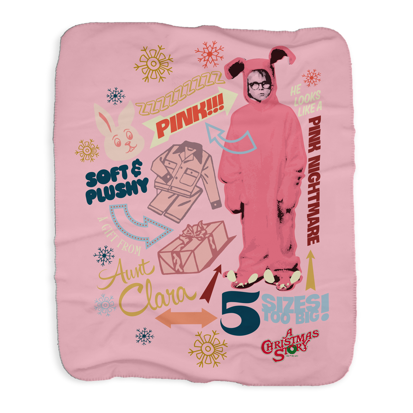 A Christmas Story Pink Nightmare Sherpa Blanket