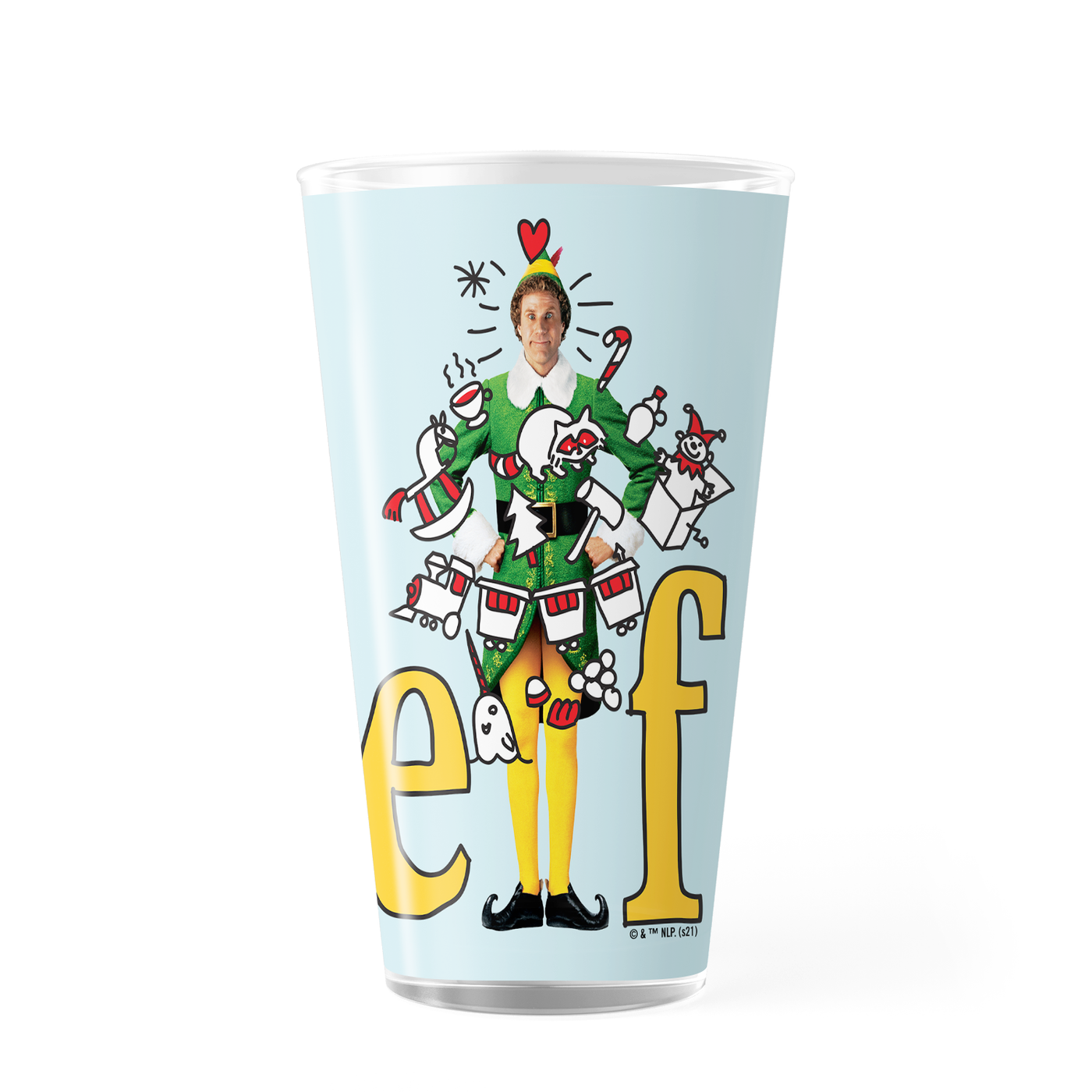 Elf Logo Collage 17 oz Drinking Glass