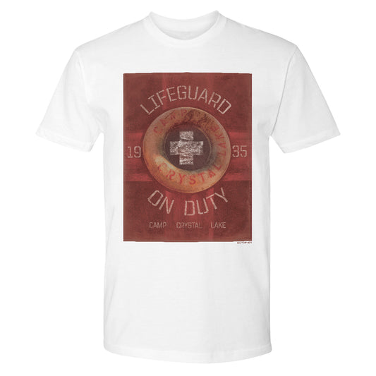 Friday the 13th lifeguard on duty adult short sleeve t-shirt - white
