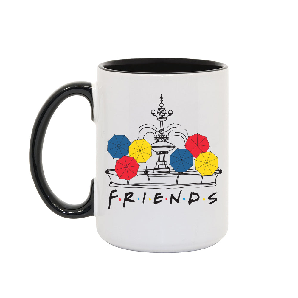 Friends Umbrellas & Fountain Two-Tone Mug