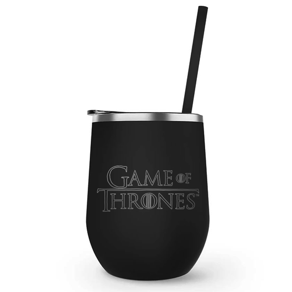 Game of Thrones Logo Laser Engraved Wine Tumbler with Straw