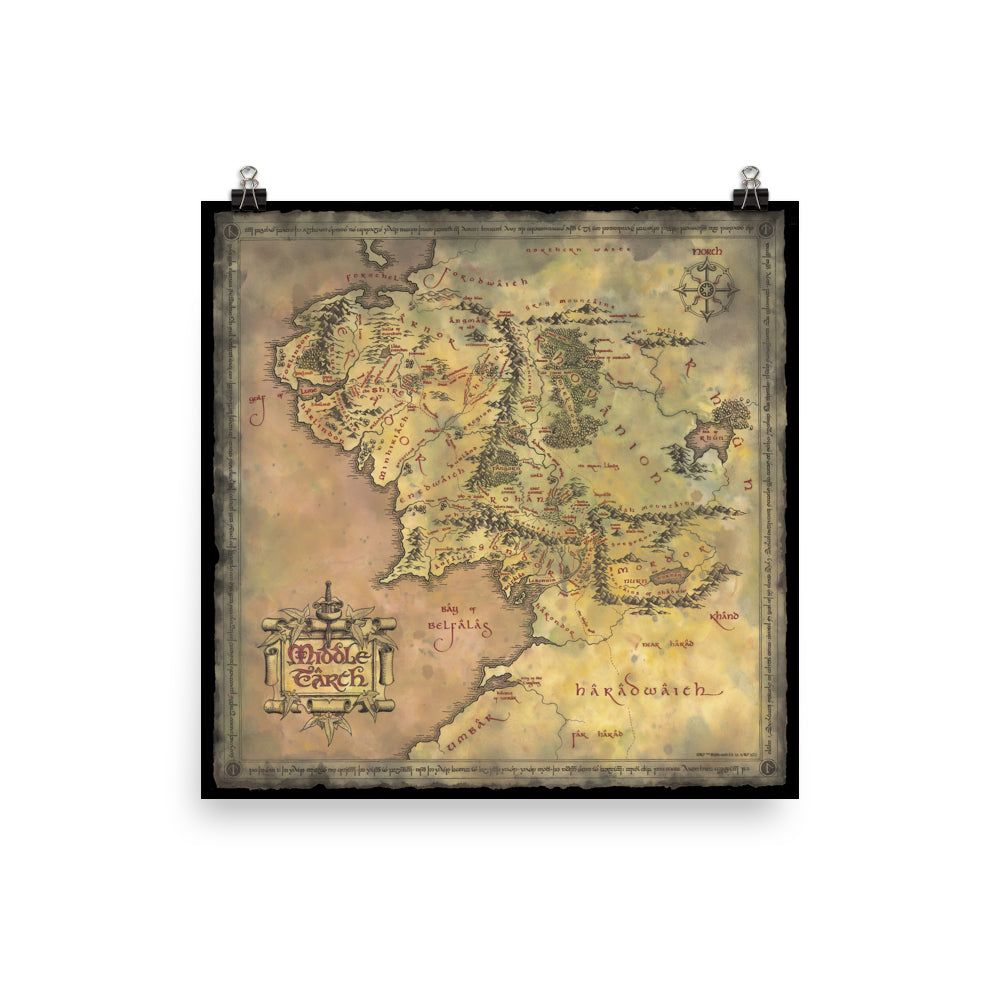 Lord Of The Rings Map Of Middle Earth Premium Satin Poster