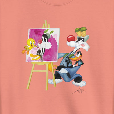 Looney Tunes Tweety Bird Painting Sylvester Crewneck Sweatshirt