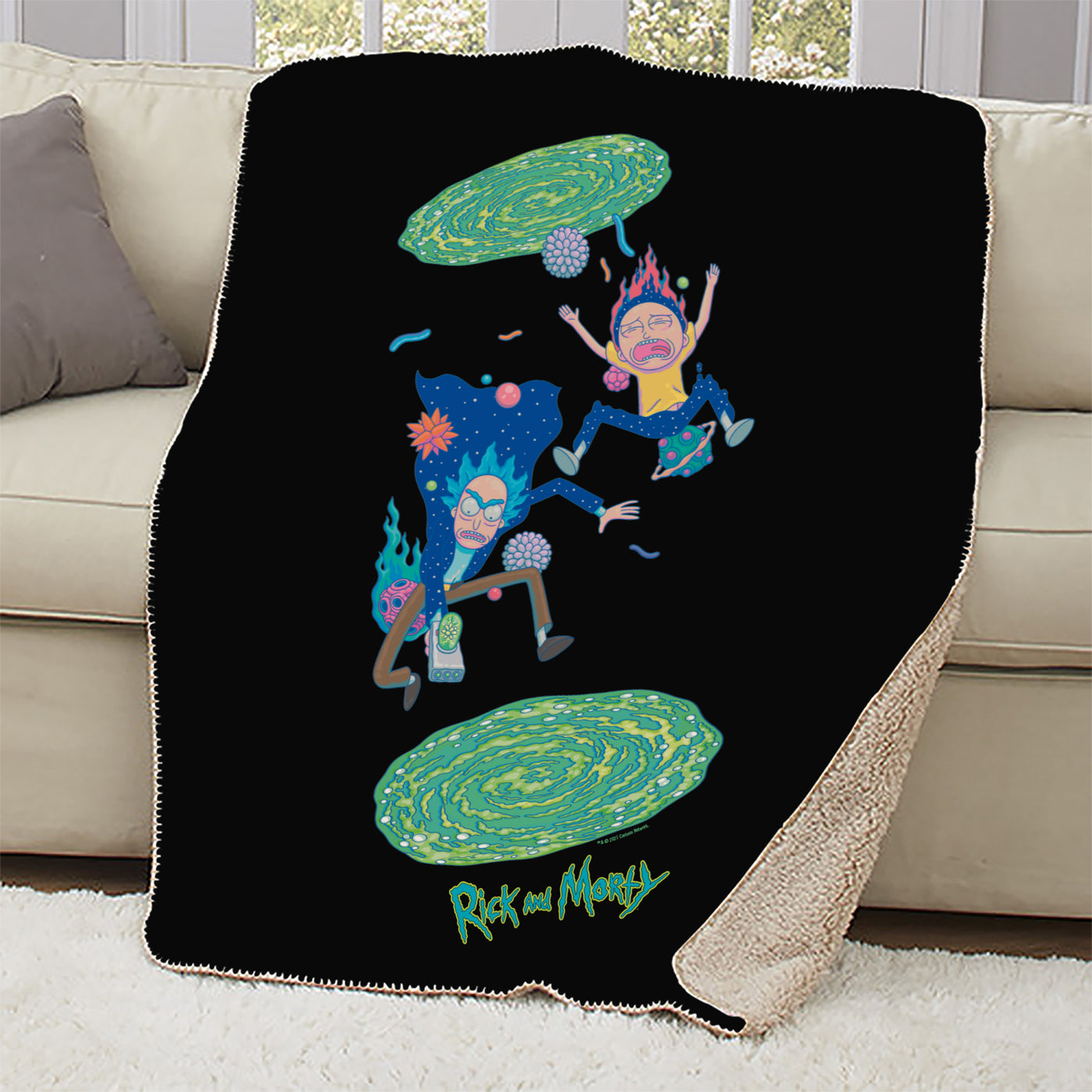 Rick and Morty Portal Jump Sherpa Blanket