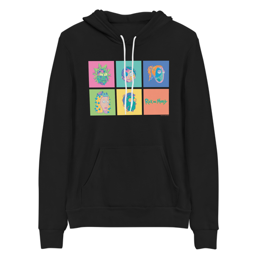 Rick and morty smith family grid adult fleece hooded sweatshirt - black