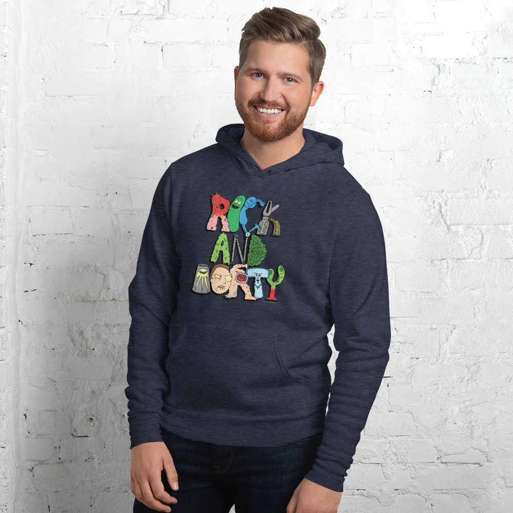 Rick and Morty Word Art Adult Fleece Hooded Sweatshirt