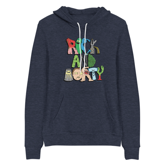 Rick and morty word art adult fleece hooded sweatshirt - navy