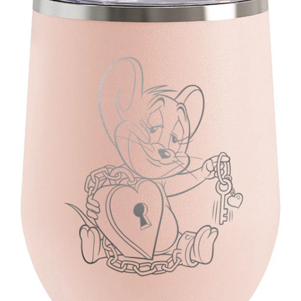 Tom and Jerry Key To My Heart Laser Engraved Wine Tumbler with Straw