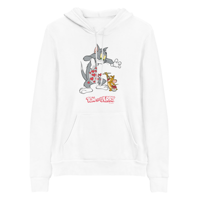 Tom and Jerry Paint Hearts Adult Fleece Hooded Sweatshirt