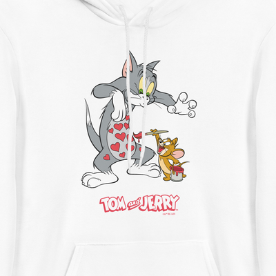 Tom and Jerry Paint Hearts Adult Fleece Hooded Sweatshirt