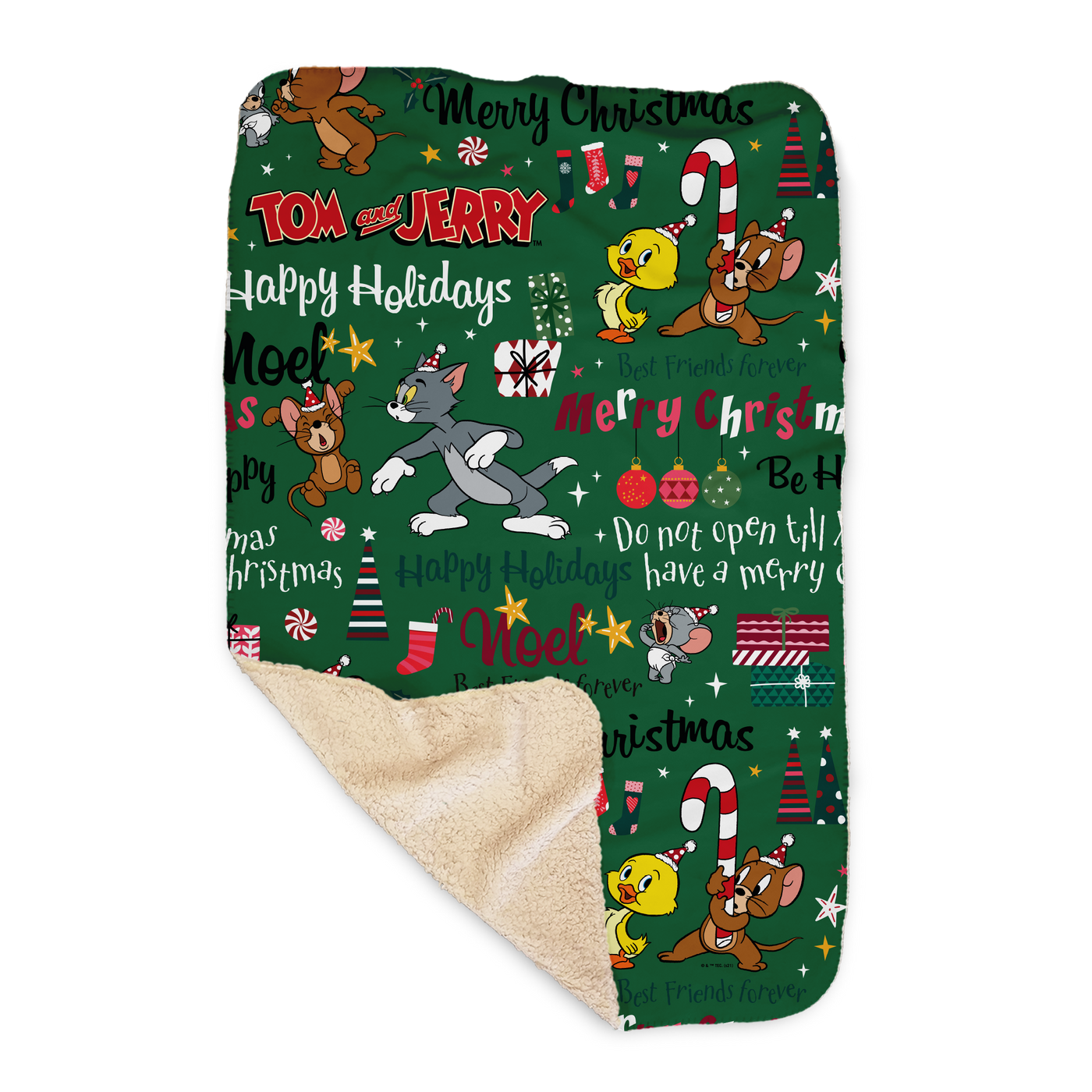 Tom and Jerry Happy Holidays Sherpa Blanket