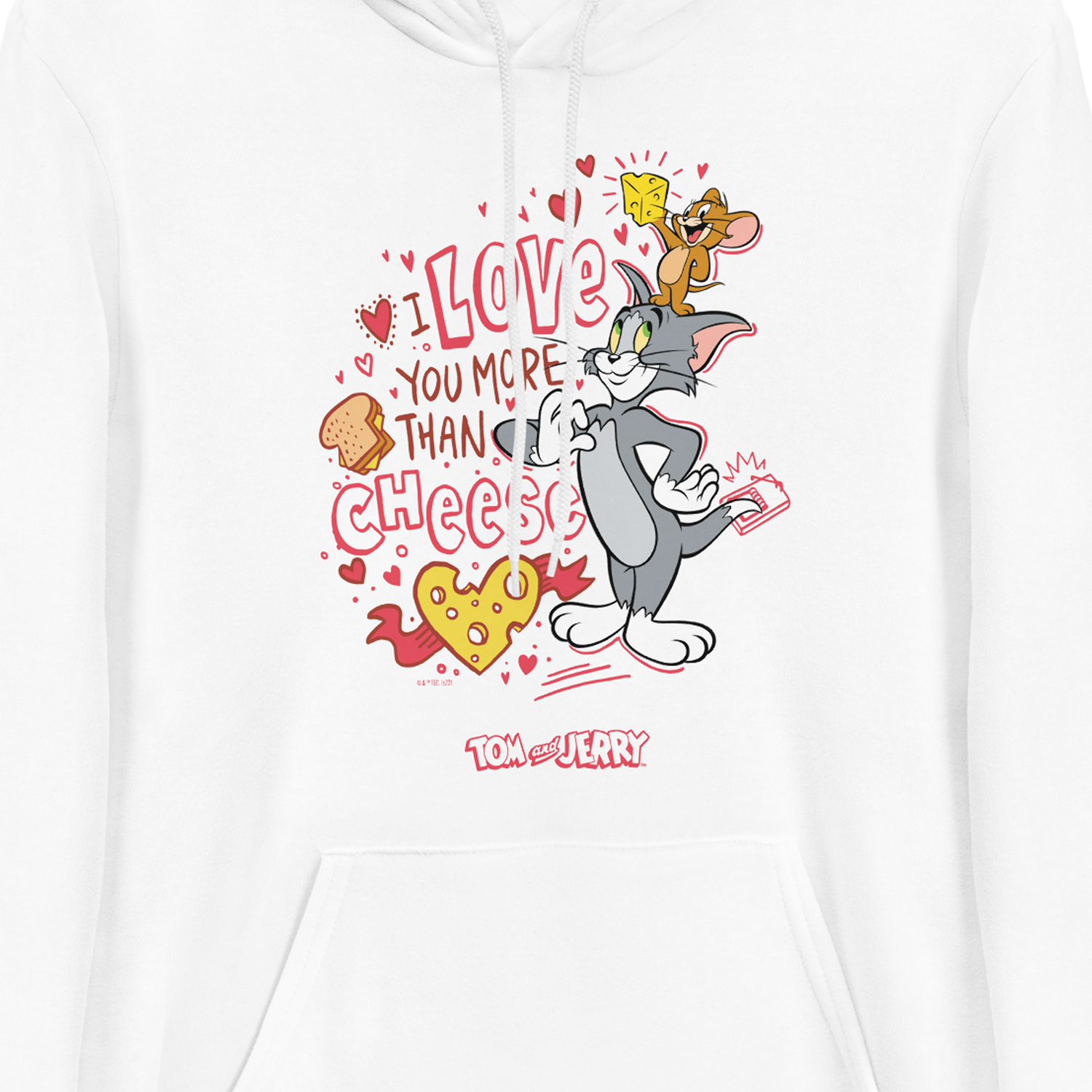 Tom and Jerry Love You More Than Cheese Adult Fleece Hooded Sweatshirt