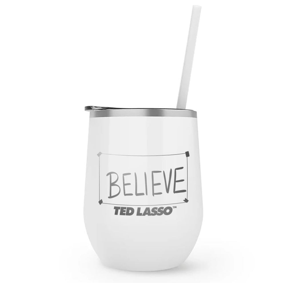 Ted Lasso Believe Laser Engraved Wine Tumbler with Straw