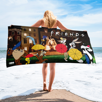WB 100 Looney Tunes x Friends Intro Scene Beach Towel